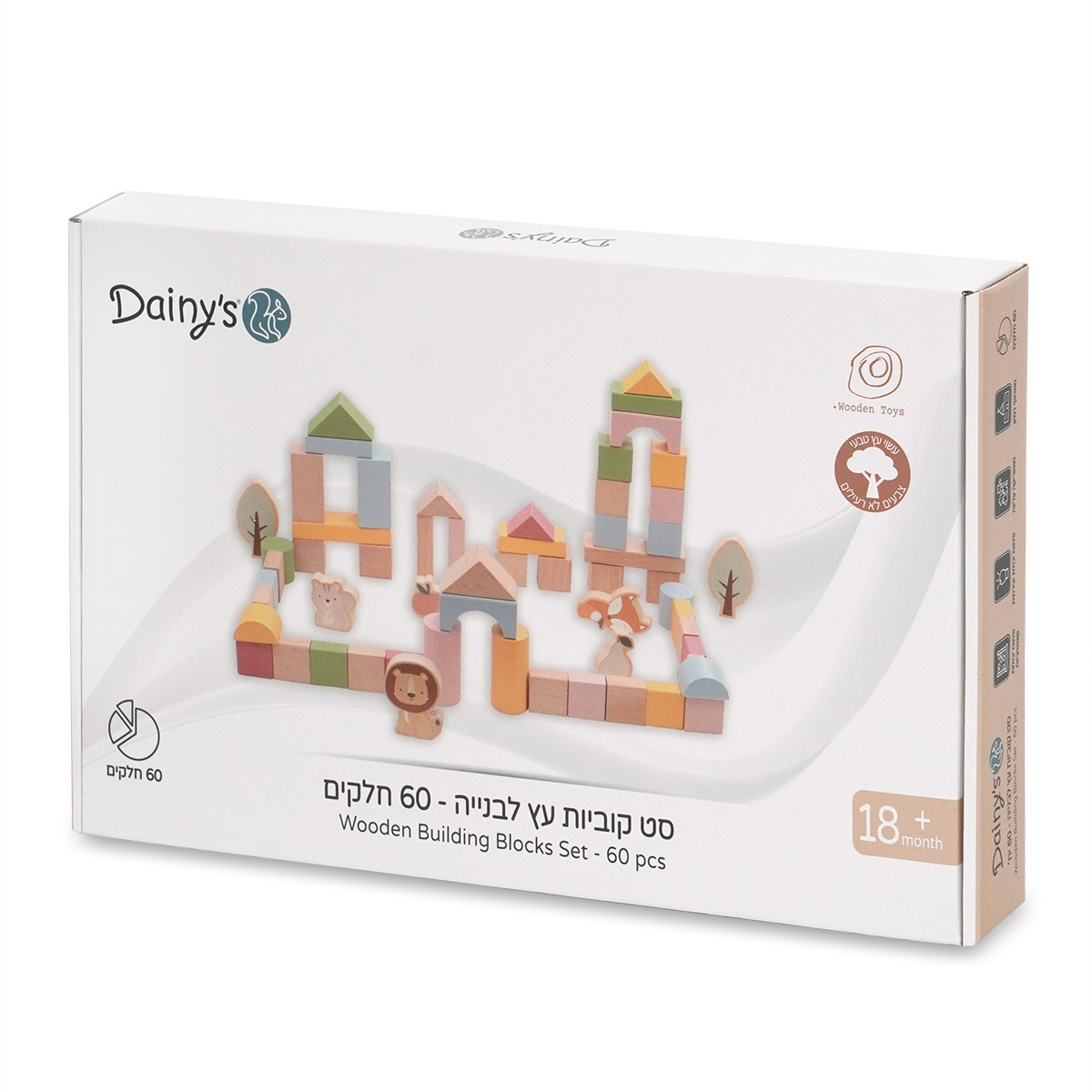 �� ������ �� ������ ������ 60 ����� � ����Dainy�s Wooden Building Blocks Set 60 pcs