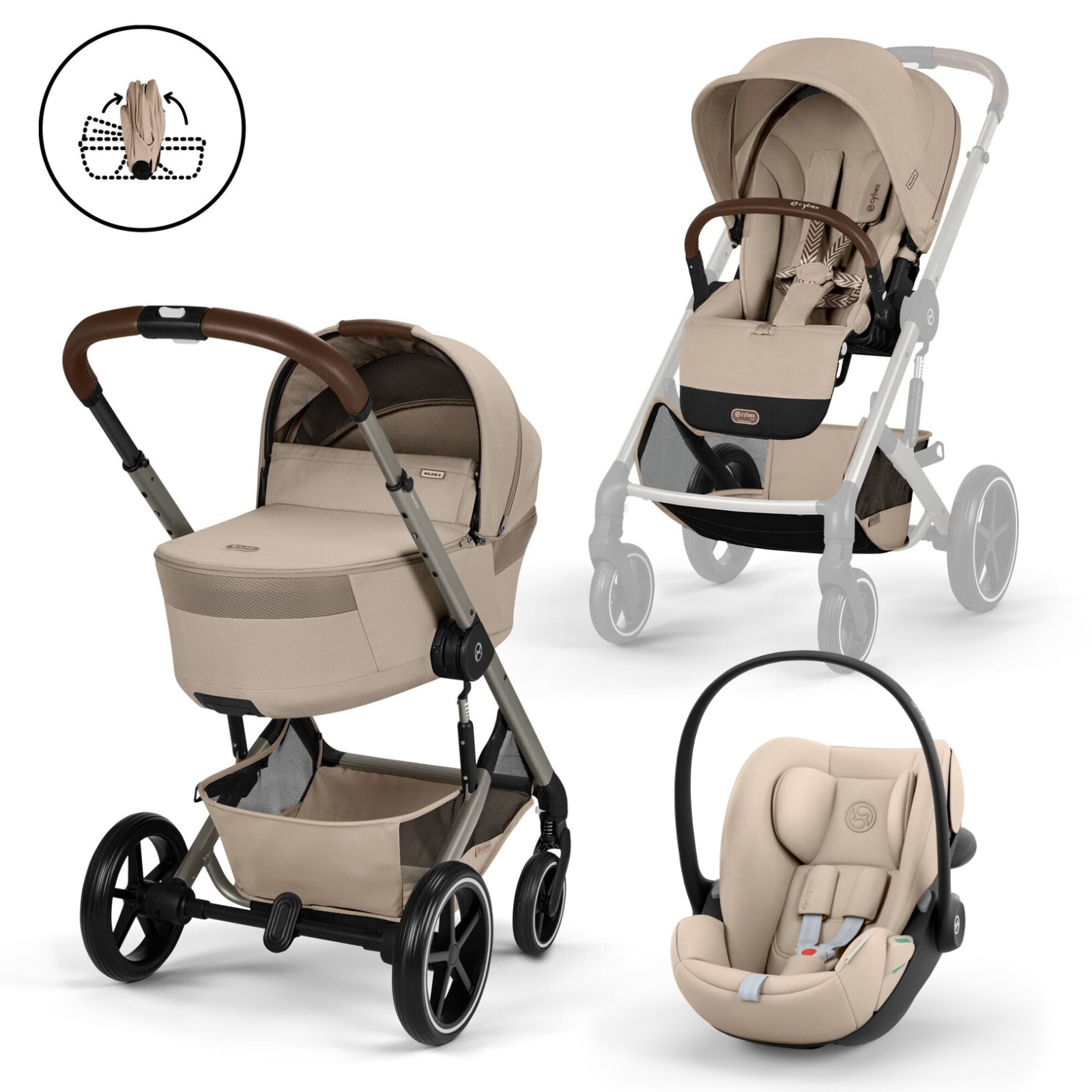 Balios TS6 עגלת תינוק בצבע Almond Beige עם סלקל Cloud G Balios TS6 עגלת תינוק בצבע Almond Beige עם סלקל Cloud G